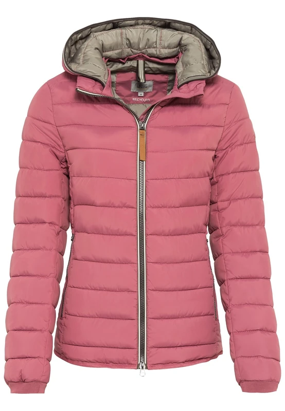 camel active Women's Lightweight Quilted Jacket with Removable Hood, red-brown, 14