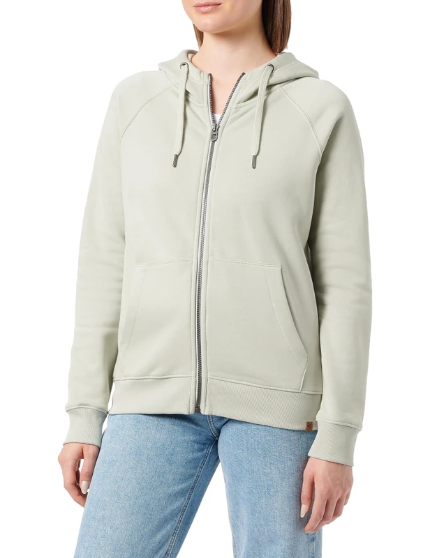 camel active Women's Pure Cotton Hooded Sweat Jacket, Green, L