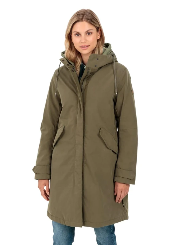 camel active Women's functional coat made from an organic cotton mix, Dark khaki, 12