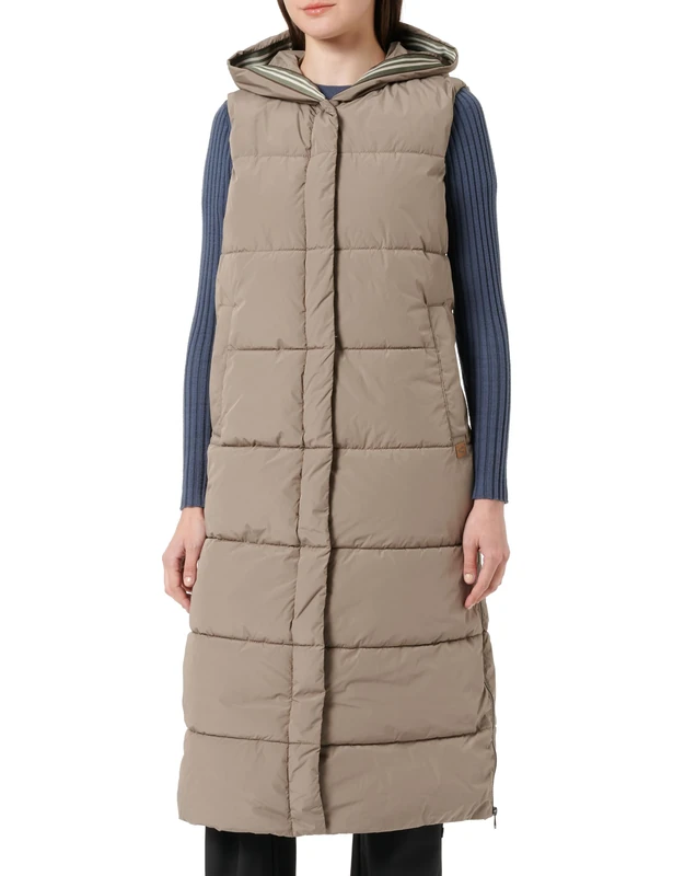 camel active Women's Long Quilted Vest Made from Recycled Polyester, brown, 8