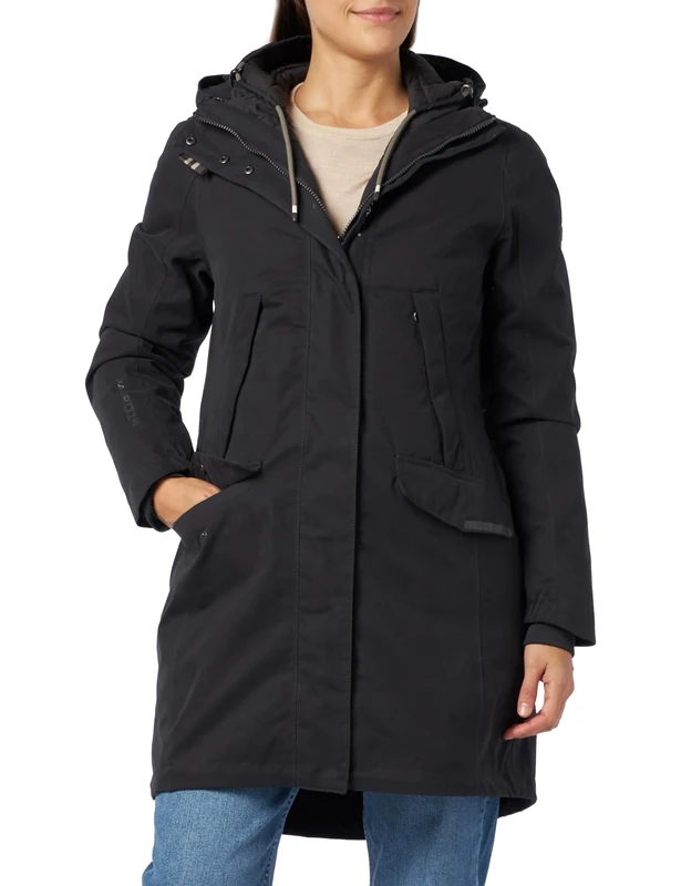 camel active Women's Long 2-in-1 Texxactive Jacket Coat, Black, XS/S