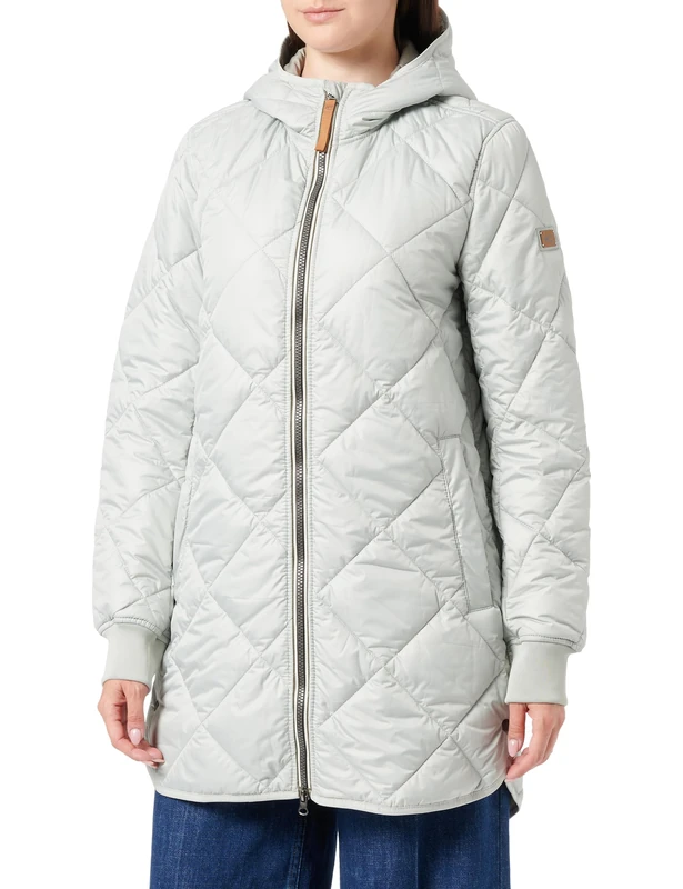 camel active Women's long quilted coat with diamond quilting coat, gray, 38
