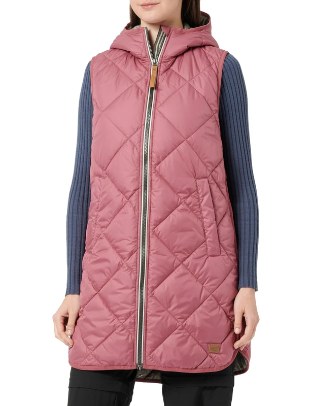 camel active Women's Long Vest with Hood Made from Recycled Polyester, red-brown, 8