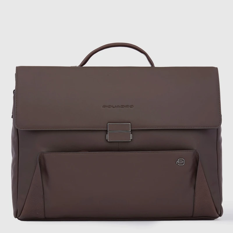 PIQUADRO Pan Men's Leather Briefcase, dark brown (di moro), 15 pollici, Contemporary