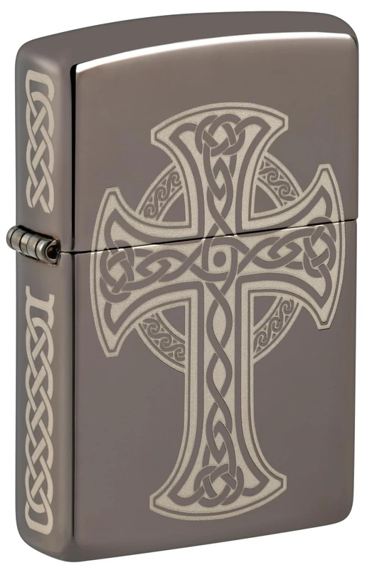 Zippo Windproof Lighter, Celtic Cross Design – Black Ice, Laser Engraved (4-Sided) – Refillable, Reusable, Windproof Design – Comes in Gift Box – Made in USA