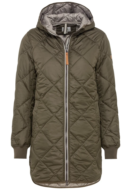 camel active Women's long quilted coat with diamond quilting coat, dark green, XS/S