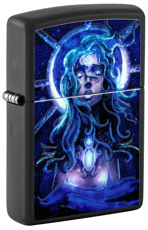 Zippo Windproof Lighter, Star Girl Design – Matt Black, Black Light – Refillable, Reusable, Windproof Design – Comes in Gift Box – Made in USA