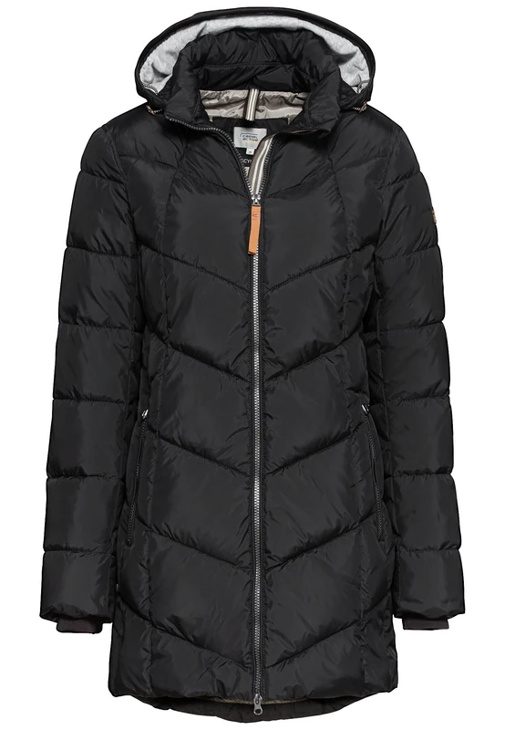 camel active Women's langer Puffermantel mit moderner Steppung Coat, Schwarz,