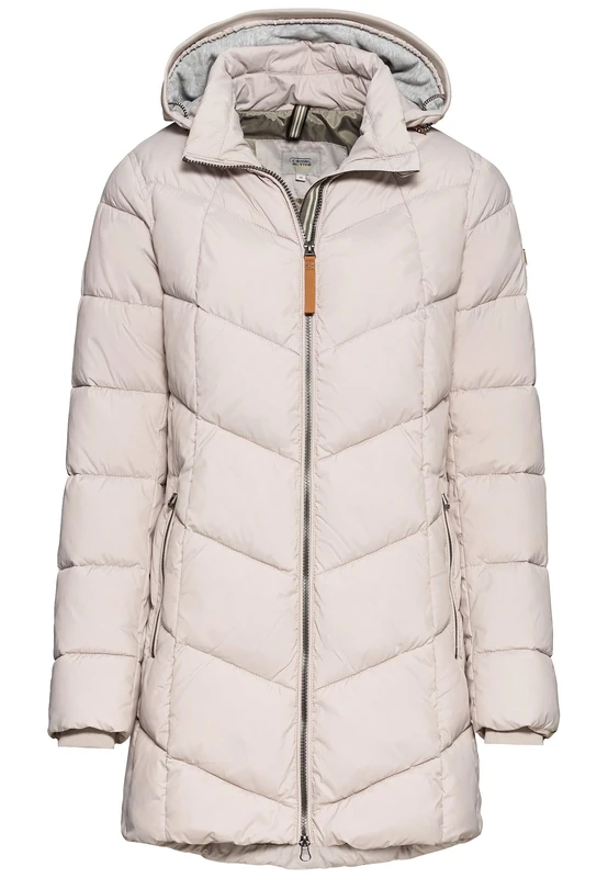 camel active Women's Long Buffer Coat with Modern Quilting, Brown, 44