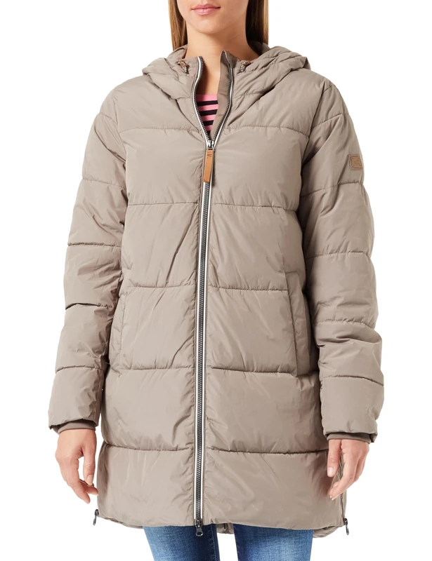 camel active Women's Puffer Quilted Coat Made from Recycled Polyester, brown, 12
