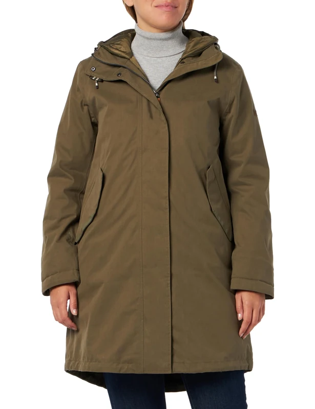 camel active Women's Long Texxactive Coat in Cotton Look, Dark Green, XS/S