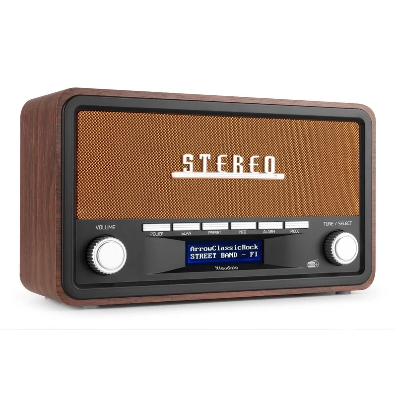 Audizio Foggia Retro Portable DAB Radio with Bluetooth - Vintage Stereo Alarm Clock, 50W Speaker, Battery or Mains Powered, AUX Input, Copper Finish, FM & DAB+ Digital Reception for Home & Garden
