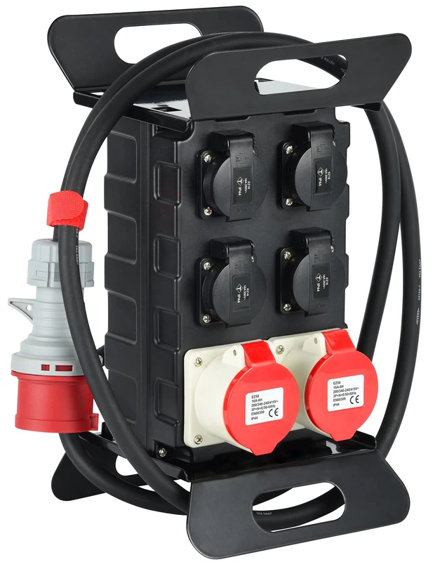 Electraline 60428 Electric Work Board with Safety Switch RCD 30 mA, 4 Schuko Sockets + 2 EEC Industrial Plugs, 2 M H07RN-F 5G2.5 mm² IP44