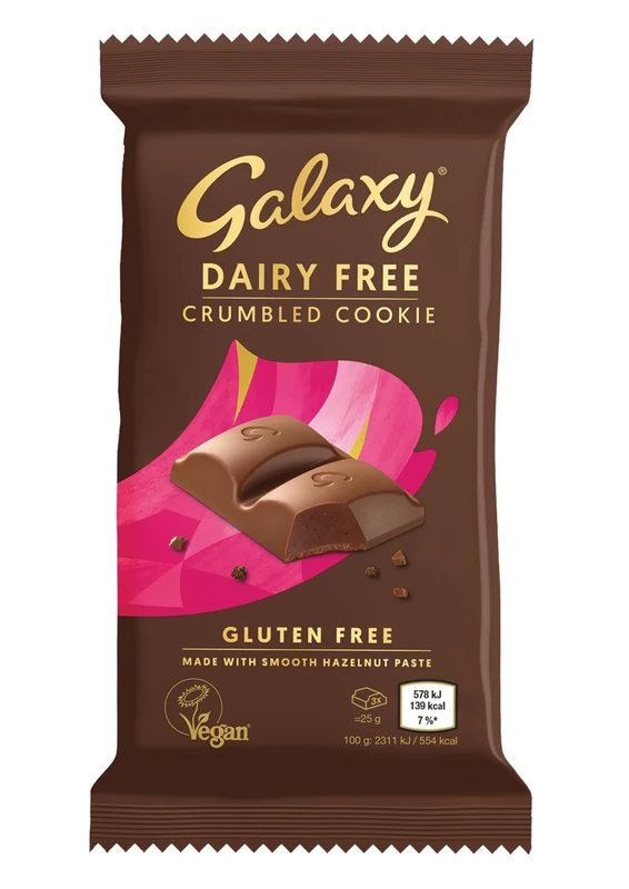 GALAXY Dairy Free Chocolate Bar – Crumbled Cookie – Dairy Free, Vegan, Plant-Based, Smooth & Creamy, Gluten Free, Milk Alternative, Suitable for Vegans, Lactose Free, Delicious Vegan Snack, 100g