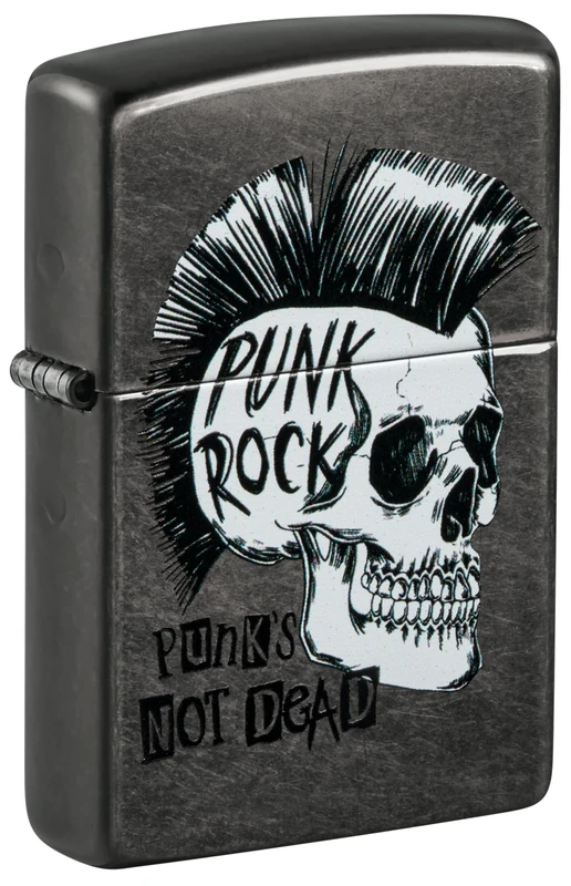 Zippo Windproof Lighter - Punk Rock Skull, Grey Dusk, Colour Image - Refillable - Reusable - Windproof Design - Gift Box - Made in USA - Image 1