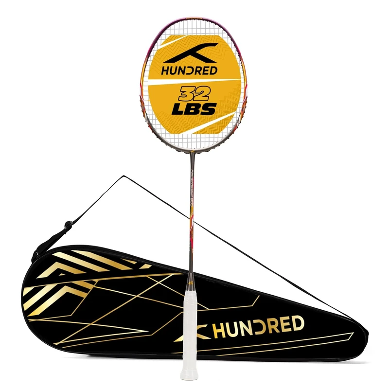 HUNDRED PRIMEARMOUR 800 Carbon Fibre Strung Badminton Racket with Full Racket Cover | For Intermediate Players | 84 grams | Maximum String Tension - 32lbs