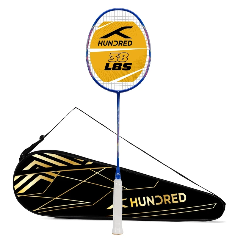 HUNDRED ATOMIC-X 38 CTRL Carbon Fibre Strung Badminton Racket with Full Racket Cover | For Intermediate Players | 83 grams | Maximum String Tension - 38lbs