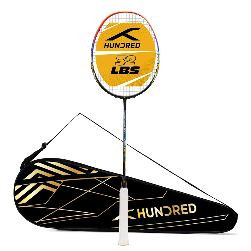 HUNDRED PRIMEARMOUR 800 Carbon Fibre Strung Badminton Racket with Full Racket Cover | For Intermediate Players | 84 grams | Maximum String Tension - 32lbs