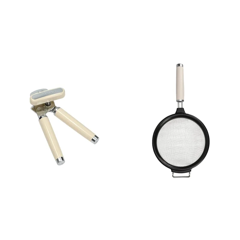 KitchenAid Multi Function Can Opener Safe and Smooth, Almond Cream + KitchenAid Sieve, Mesh Strainer, Medium 17.5 cm, Almond Cream