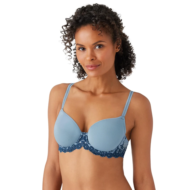 Wacoal Women's Embrace Lace Lightly Padded Underwire Mid Coverage T-Shirt Bra, 853191, Opaque, Windward Blue/Titan, 34D