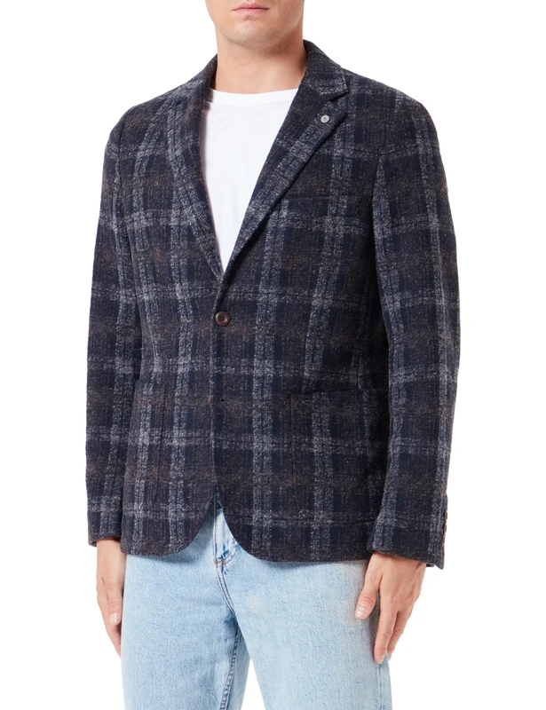 camel active Men's Modern karierstes Sakko Casual Blazer, Dunkelblau, 40