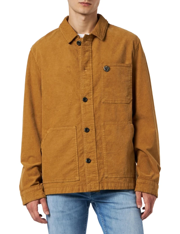 camel active Men's Modern Cord Overshirt Casual Blazer, Beige, M