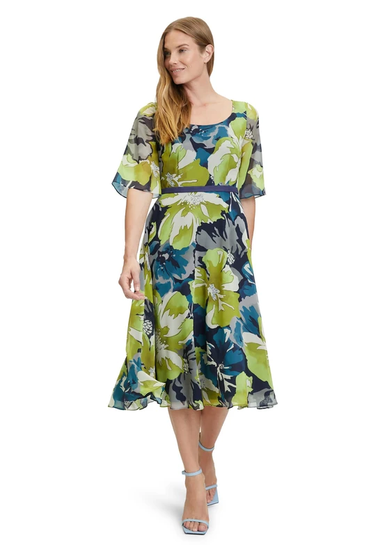 Vera Mont Womens Cap Sleeve Cocktail Dress, Blue, 14