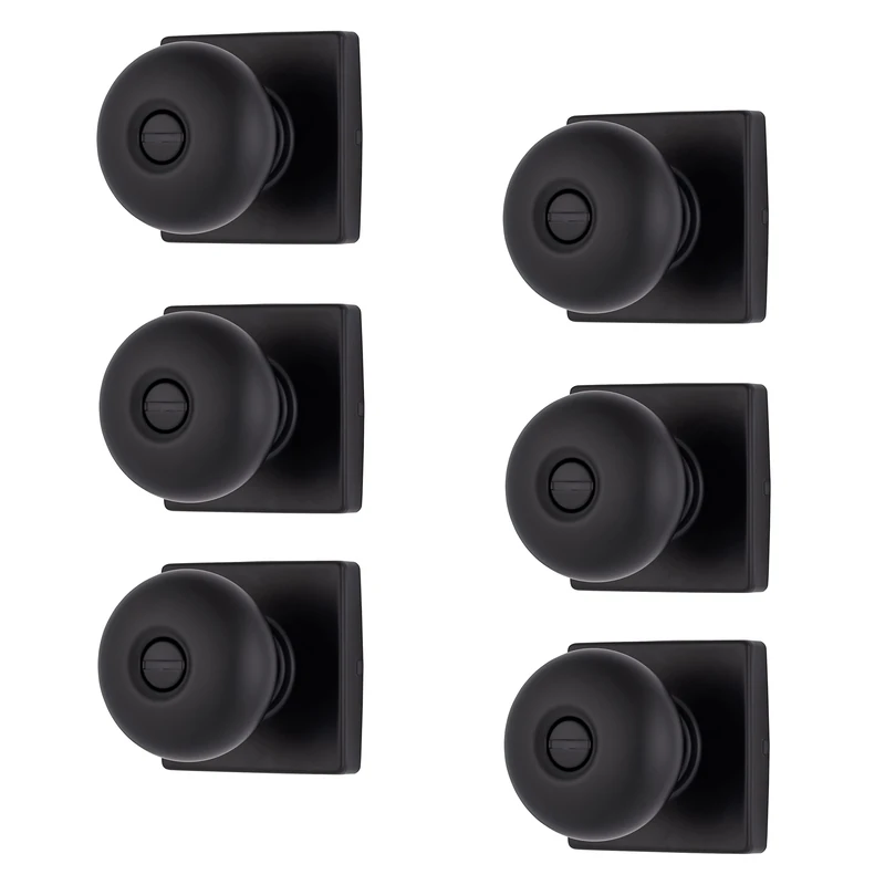 BRINKS – 6-Pack Matte Black Contemporary Square Bedroom Privacy Door Knob – Privacy 6 Pack Matte Black Bed and Bath Plate Doorknob