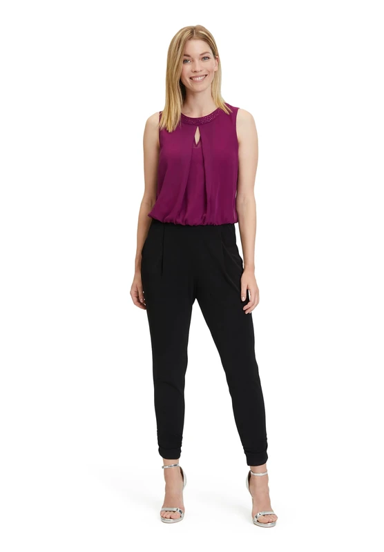 Vera Mont Women's Jumpsuit with Cut-Outs, Patch Black/Purple, 44