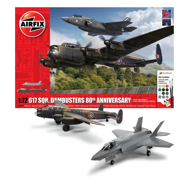Airfix Gift Set 2 Kits - A50191 617 SQN. Dambusters 80th Anniversary Model Building Pack of 2, 1:72 Scale Plastic Model Plane Kits for Adults to Build - Aeroplane Gifts for Men