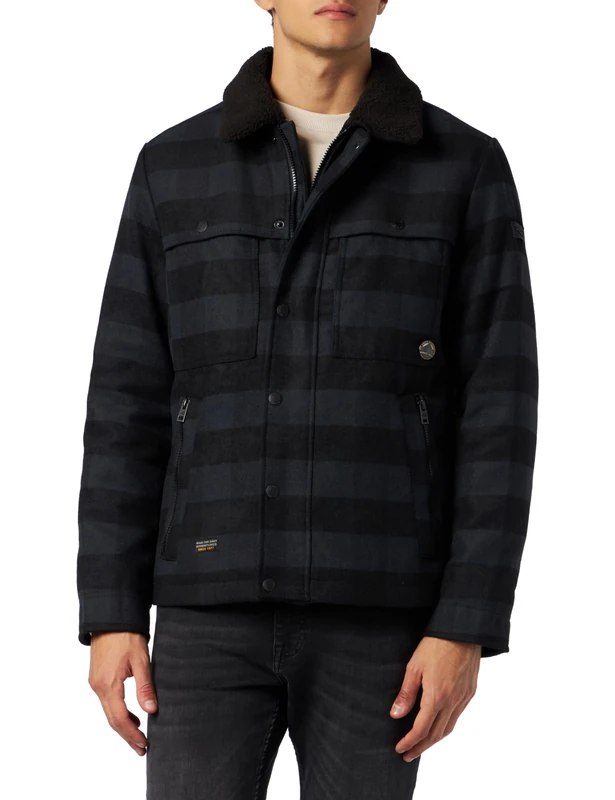 camel active Men's 430130/2O91 Jacket, Check Night Blue, 36