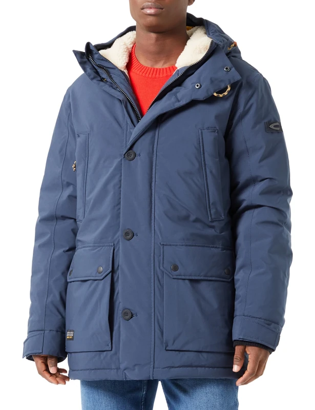 camel active Men's moderner teXXactive Parka mit recycelter Daune Jacket, blau,