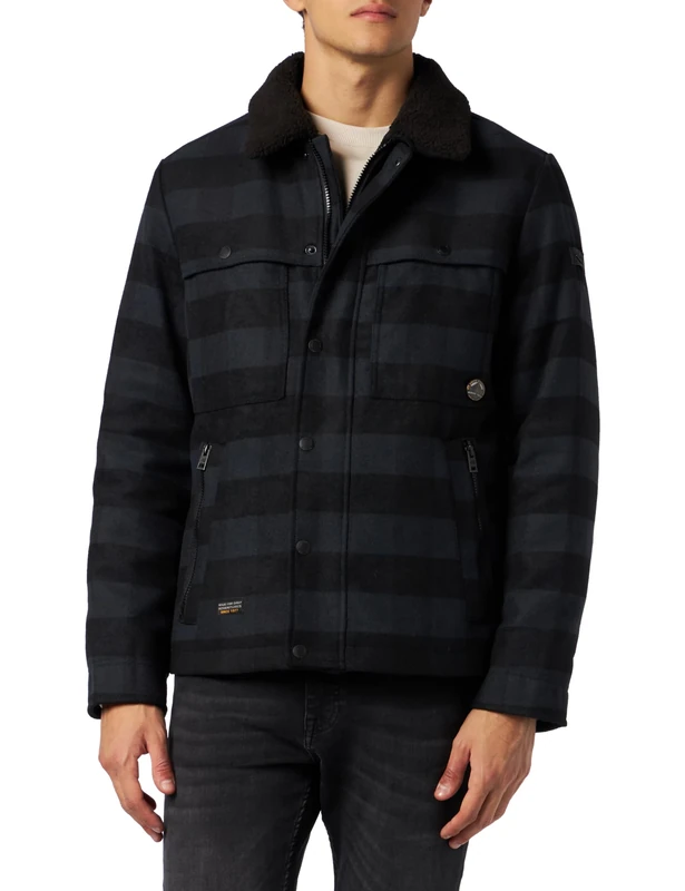 camel active Men's 430130/2O91 Jacket, Check Night Blue, 64