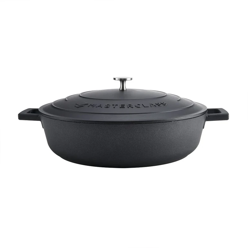 MasterClass Cast Aluminium Black Shallow Casserole Dish, 32cm, 5 Litre, Gift Boxed
