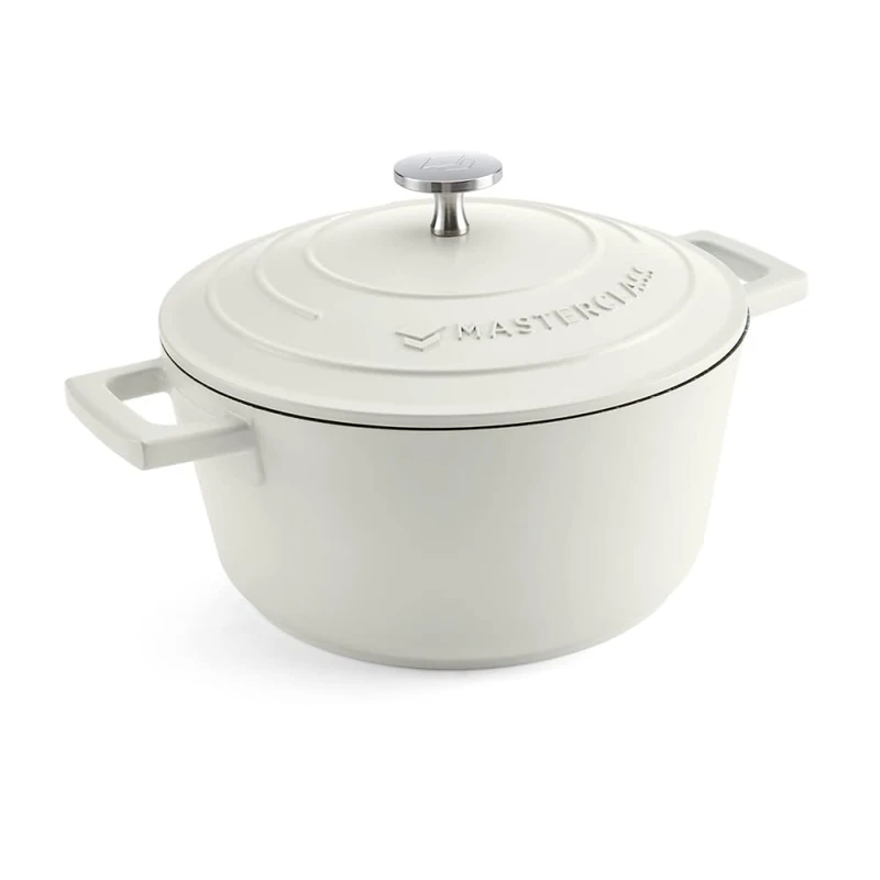 MasterClass Small Casserole Dish with Lid 2.5L/20 cm, Lightweight Cast Aluminium, Induction Hob and Oven Safe, Cream