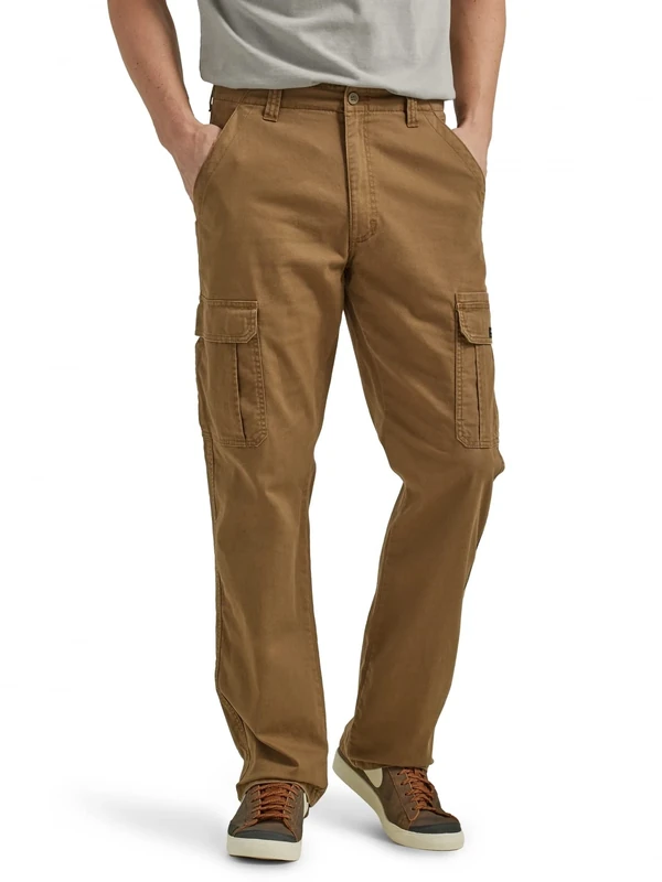 Wrangler Authentics Men's Relaxed Fit Stretch Cargo Pant, Kangaroo, 42W x 30L