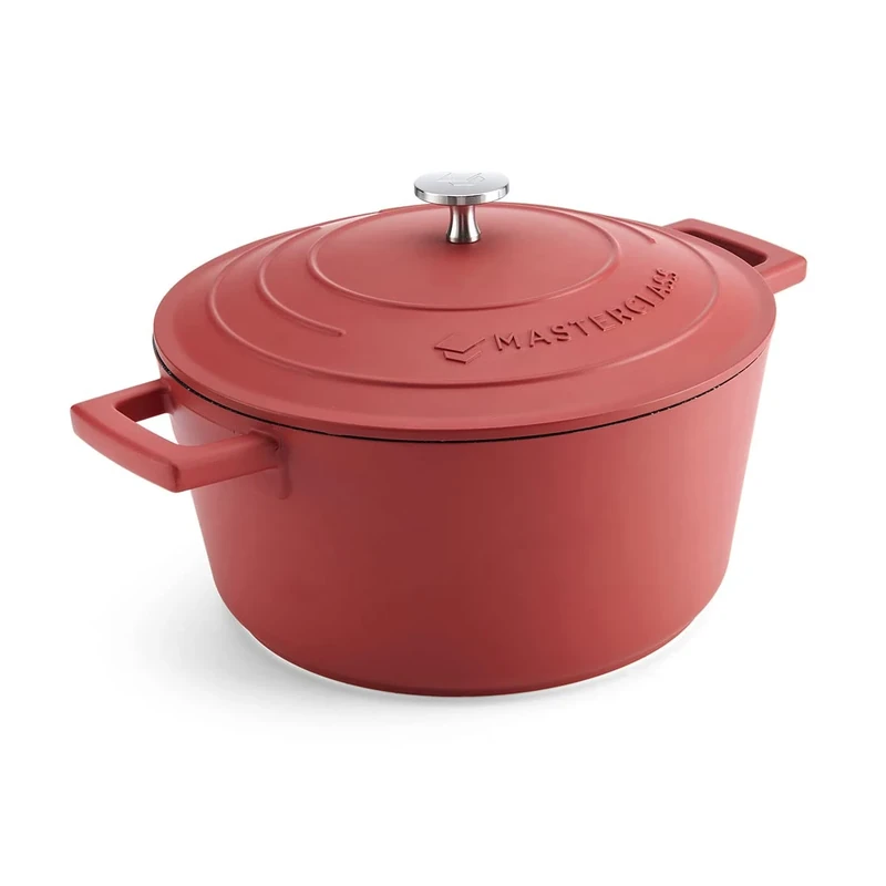 MasterClass Casserole Dish With Lid, Medium 4L/24 cm, Lightweight Cast Aluminium, PFA & PFOA Free Dutch Oven, Induction Hob And Oven Safe, Red