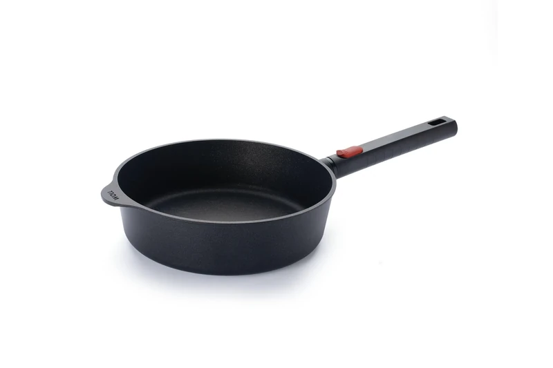 Woll Eco Logic QXR Cast High Rim Pan Inductive Diameter 24 cm 7 cm High with Removable Handle Suitable for All Hob Types PFAS-Free Non-Stick Coating Cast Aluminium Oven-Proof Black