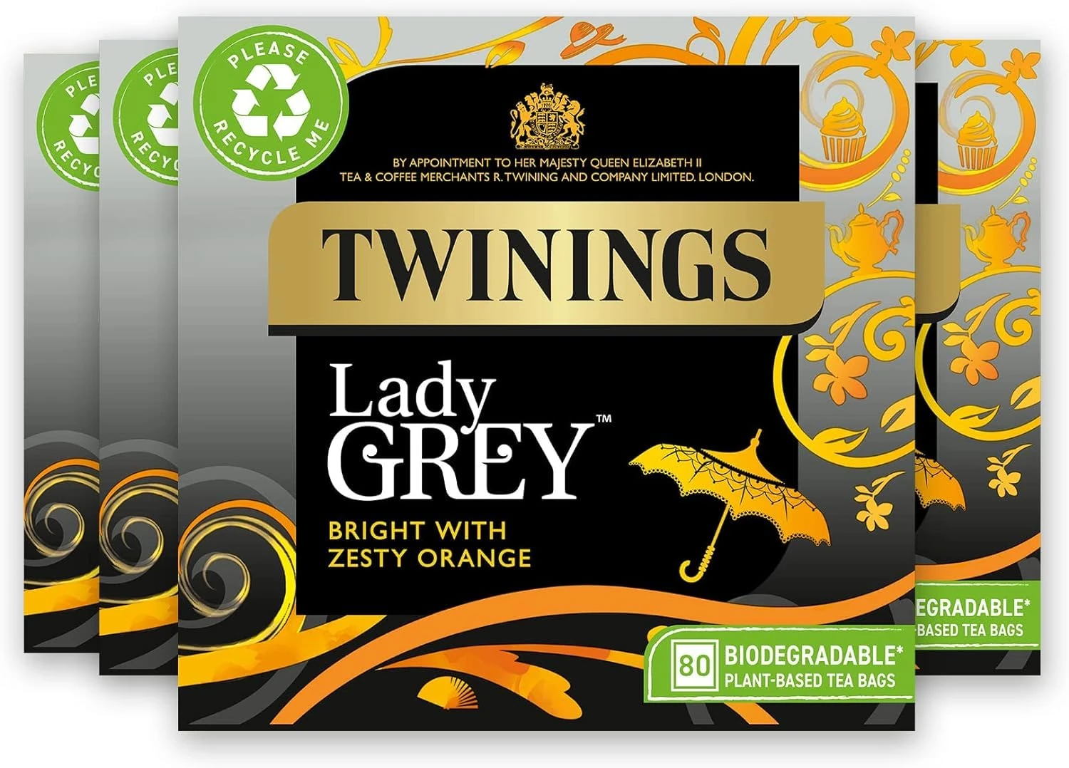 Twinings Lady Grey Tea | Bright & Refreshing Black Tea with Zesty Orange | Multipack Bulk Buy, 320 (4 x 80) Biodegradable Tea Bags