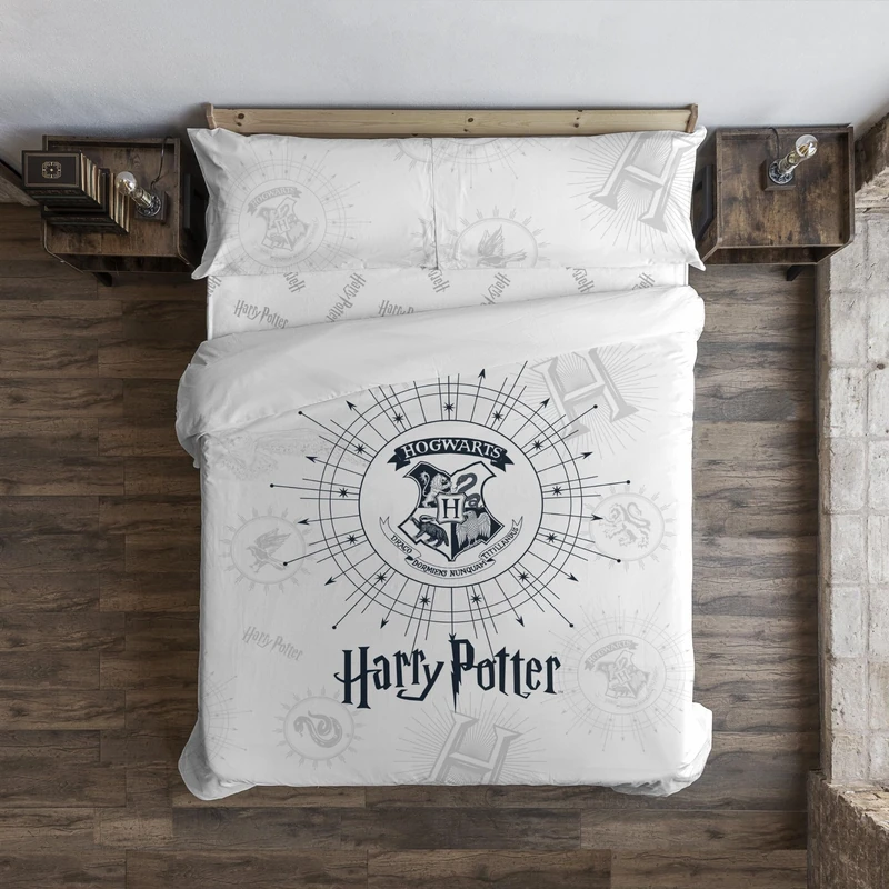 BELUM | Harry Potter Duvet Cover, 100% Cotton Dormiens Draco Model White for 120 cm Bed (200 x 200 cm)