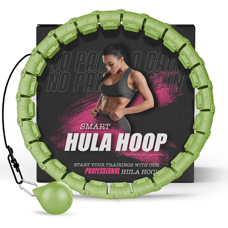 Active 100 Fitness Hula Hoops, Smart Weighted Hula Hoop for Adults, Adjustable Infinity Hoop with 360° Auto-Spinning Ball, Weight Loss Exercise Equipment for Home Use (Green)