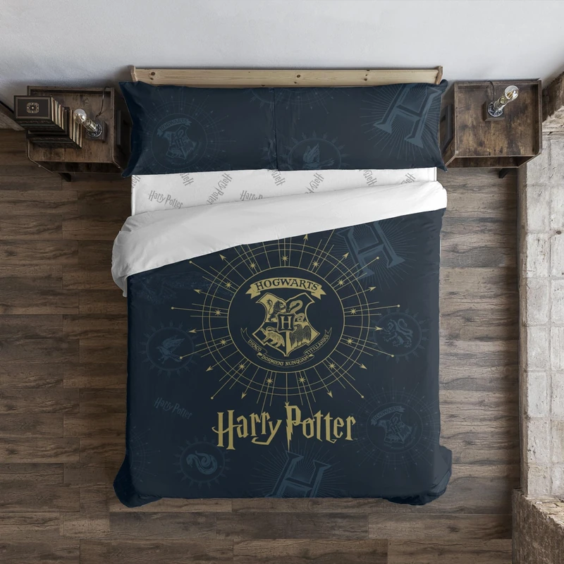 BELUM | Harry Potter Duvet Cover, 100% Cotton Dormiens Draco Blue Duvet Cover for 90 cm Bed (155 x 220 cm)
