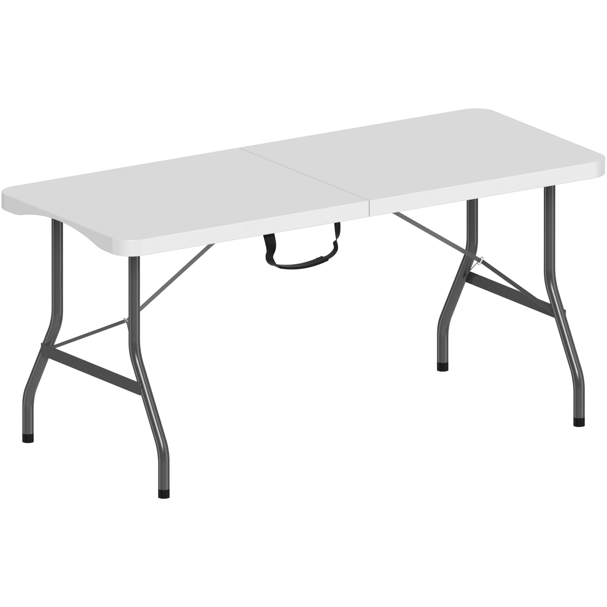 ZENO Folding Table 6FT | Heavy Duty Foldable Table | Portable and Durable Aluminium Frame | Perfect for Camping Catering Picnic Garden Patio BBQ Party | Trestle | White Fold Up Plastic Top