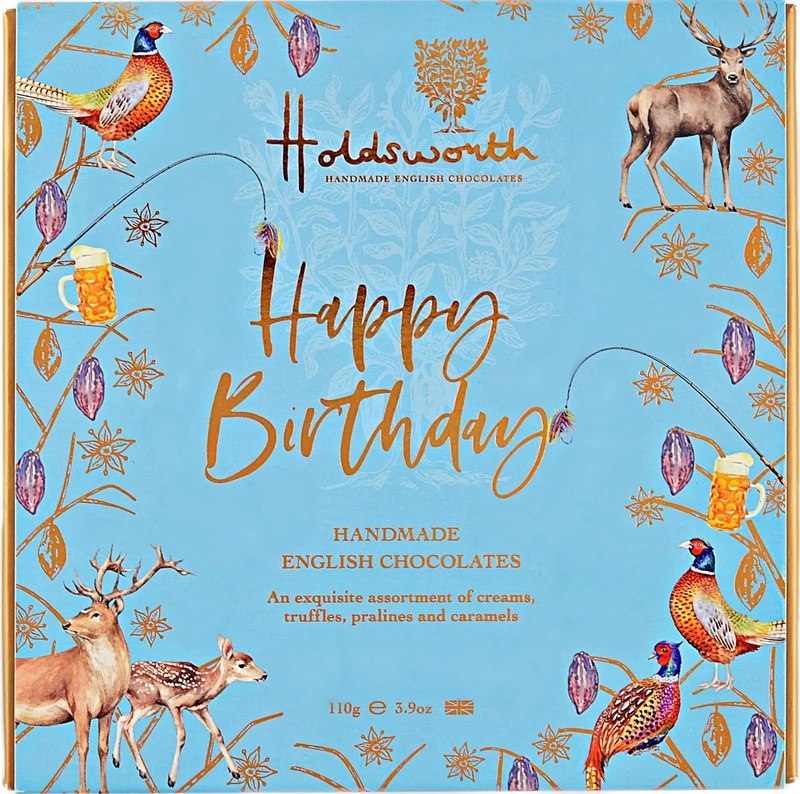 Holdsworth Chocolates Occasions Collection - Happy Birthday Blue Gift Box Of Handmade Truffles And Assorted Milk, White And Dark Chocolates – Perfect for gifting - 110g