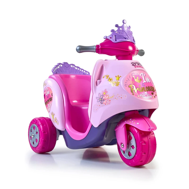 FEBER - Little Princess 6V Pink Electric Motorcycle Scooter and Princess Design with Flowers, Hearts and Crown Decorations, Toy + 1 Year, Famous (FEB09000)