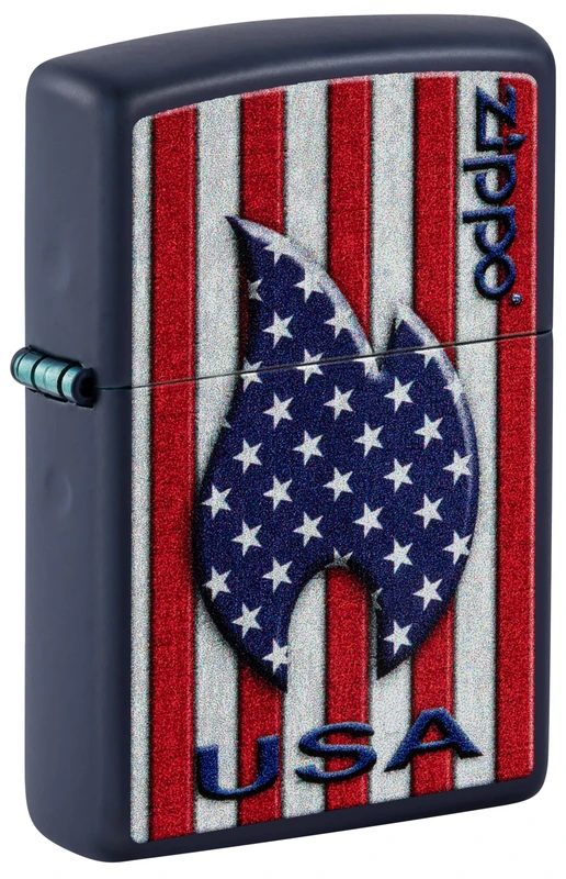 Zippo Patriotic Flame Design Navy Matte Pocket Lighter - Image 1