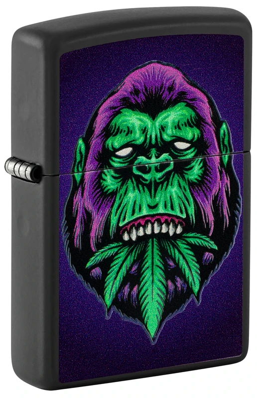 Zippo Windproof Lighter - Cannabis Gorilla - Black Matte Finish, Black Light Effect - Refillable - Reusable - Windproof - Gift Box - Made in USA