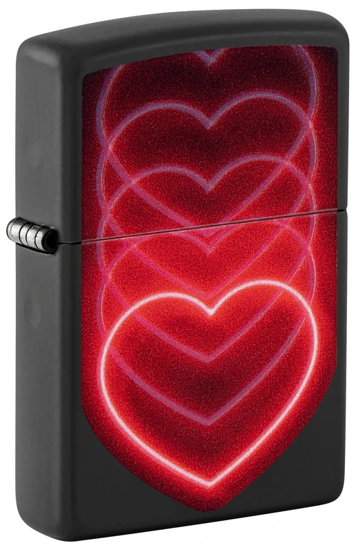 Zippo Windproof Lighter, Hearts Design – Matt Black, Black Light – Refillable, Reusable, Windproof Design – Comes in Gift Box – Made in USA