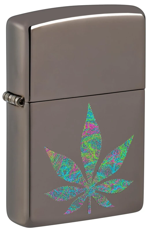 Zippo Windproof Lighter, Funky Cannabis Design – Black Ice, Colour Image – Refillable, Reusable, Windproof Design – Comes in Gift Box – Made in USA - Image 1