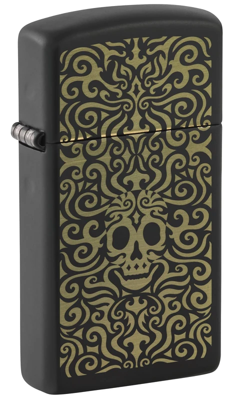 Zippo Skull Filigree Design Slim Black Matte Pocket Lighter